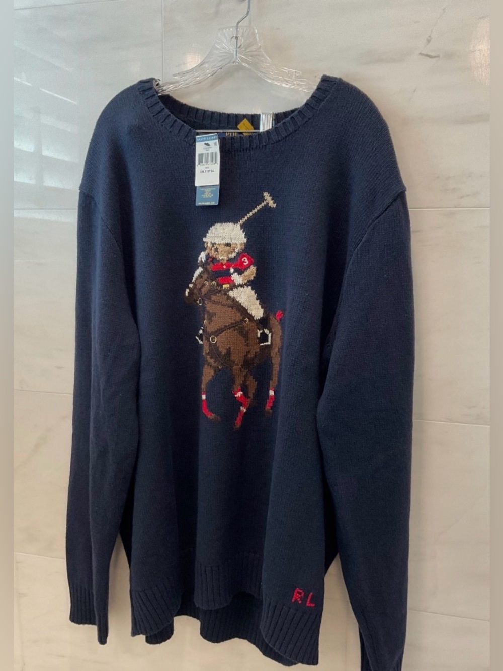 NWT POLO Ralph Lauren Big & Tall Navy Blue BIG PONY PLAYER BEAR Sweater 3XLT Q75